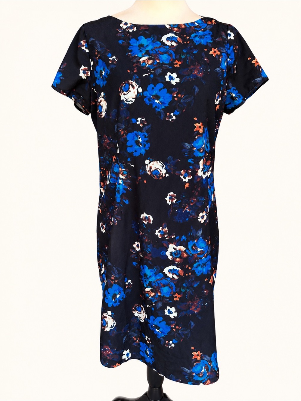 Yumi Kim Blue Floral Shift Dress Short Sleeve Asymmetrical Hem Large